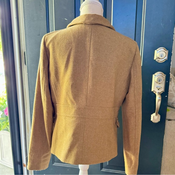 J Crew Women’s Size 14 Camel Wool Tan Button Up Long Sleeve Pea Coat Blazer - Picture 2 of 8